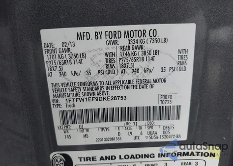 2013 Ford F-150 Xlt z USA, uszkodzony, nr VIN 1FTFW1EF9DKE28753